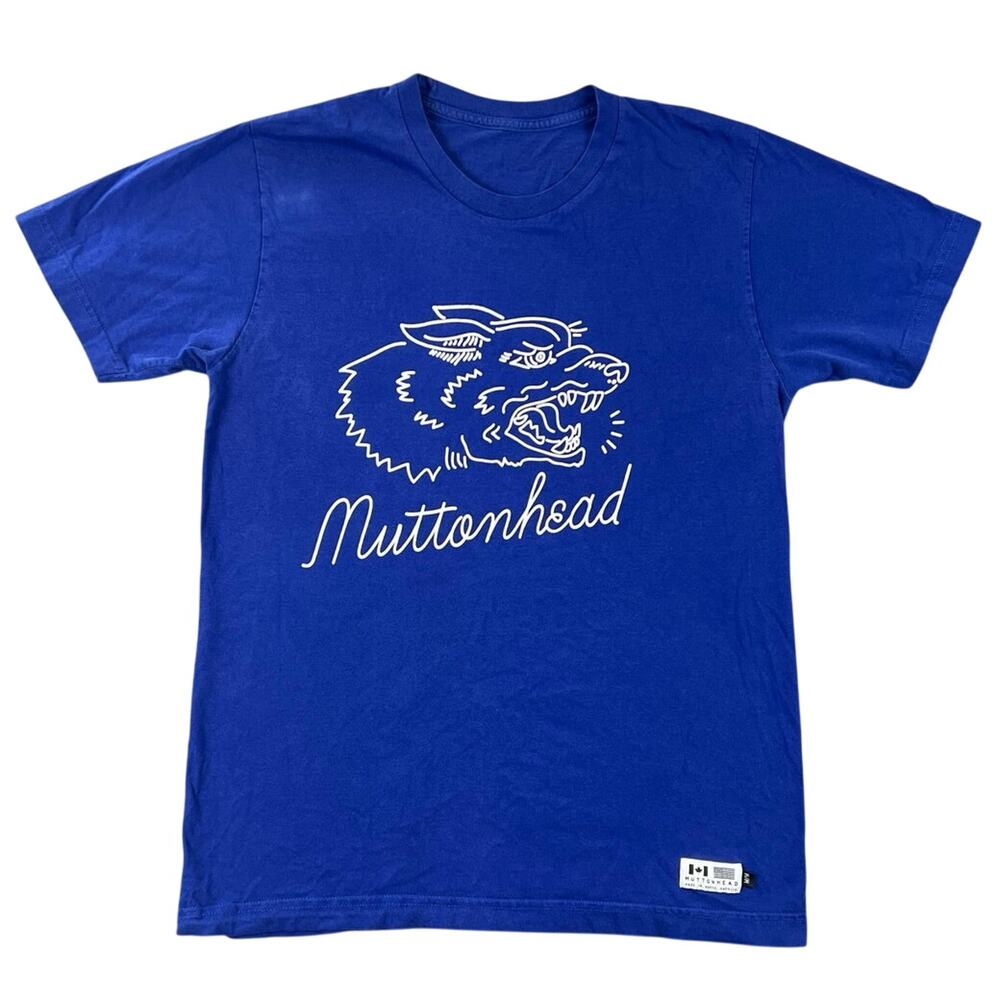 Muttonhead Wolf Graphic Tee Blue USA Canada Made Short Sleeve T-shirt - M